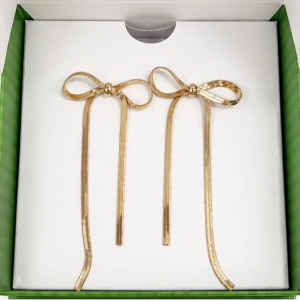 Kate Spade Bow Drop Dangle Earrings NWT Gold Tone